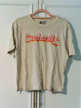 NWOT Carhartt Cream Short-Sleeve Tee with Retro Script Logo S fits M too